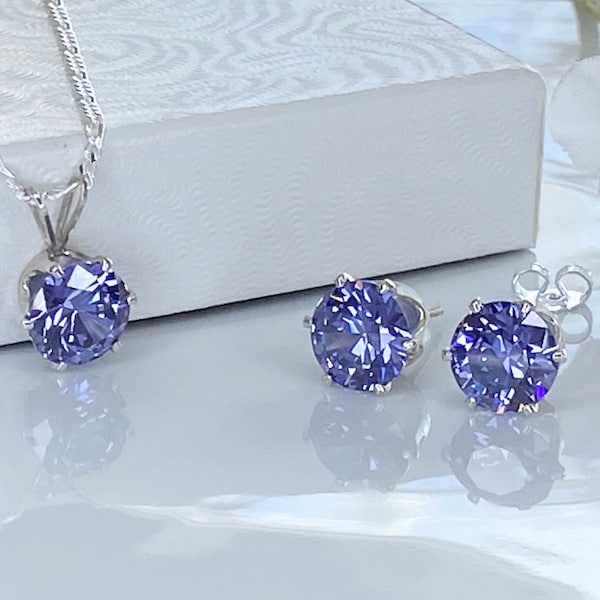 Tanzanite jewelry set, birthstone jewelry set, December birthstone set, December birthday gift, earring and necklace, December jewelry set