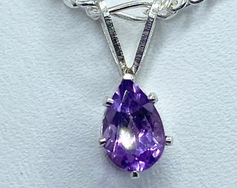 Amethyst Necklace: Sterling Silver Pear, February Birthstone