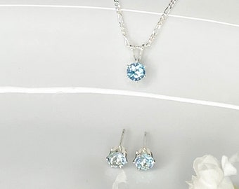 Aquamarine Sterling Silver Jewelry Set: March Birthstone Necklace & Earrings