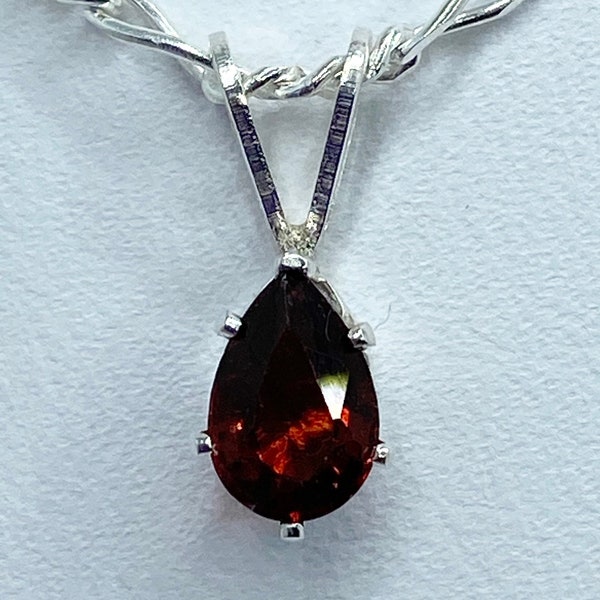Genuine Mozambique Garnet necklace.  January birthstone 6x4mm pear shaped set in sterling silver pendant. Gift packaged and ready for giving