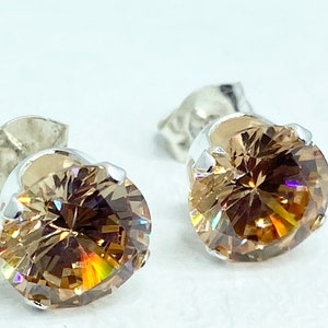 Champagne stud earrings, champagne earrings, peach earrings, large stud earrings, sterling silver, bridesmaid jewelry, stud earrings,