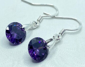 Amethyst Sterling Silver Dangle Earrings: February Birthstone