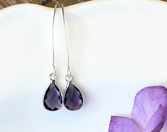 February birthstone earrings, February birthday earrings, February birthday gift, amethyst dangle earrings, long dangle, amethyst jewelry