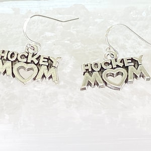 Hockey jewelry, hockey mom earrings, hockey earrings, hockey mom earrings with heart, hockey dangle earrings, hockey mom gift,