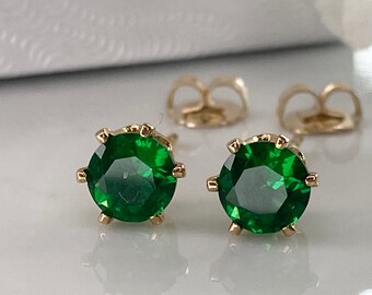 May birthstone earrings, emerald stud earrings, emerald earrings, May birthday gift, May earrings, stud earrings, gold earrings, May gift