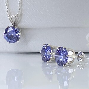 Tanzanite Jewelry Set December Birthstone Gift Sterling Silver Pendant Necklace Matching Earring Cubic Zirconia Purple Gemstone Birthday image 7