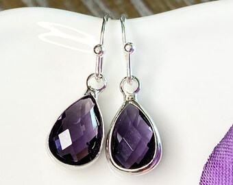Amethyst Dangle Earrings: Sterling Silver February Birthstone