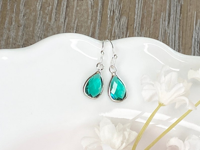 May birthday earrings, May birthstone earrings, emerald earrings, May earrings, emerald dangle earrings, May gift, birthstone jewelry, gift image 6