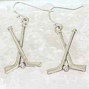 Hockey Stick Dangle Earrings: Silver Plated Hockey Mom Gift - Etsy