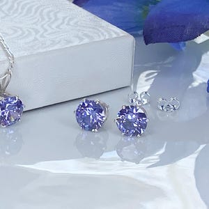 December Birthstone Set Tanzanite Sterling Silver Jewelry Perfect Birthday Gift Matching Pendant Necklace Earring Set Purple Gemstone Collection Cubic Zirconia Stones Elegant Present Celebration Jewelry Classic Design Everyday Wear Special