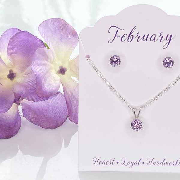 Amethyst jewelry set, birthstone jewelry set, February birthstone set, February birthday gift, earring and necklace,February jewelry set