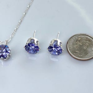 Tanzanite Jewelry Set December Birthstone Gift Sterling Silver Pendant Necklace Matching Earring Cubic Zirconia Purple Gemstone Birthday image 10