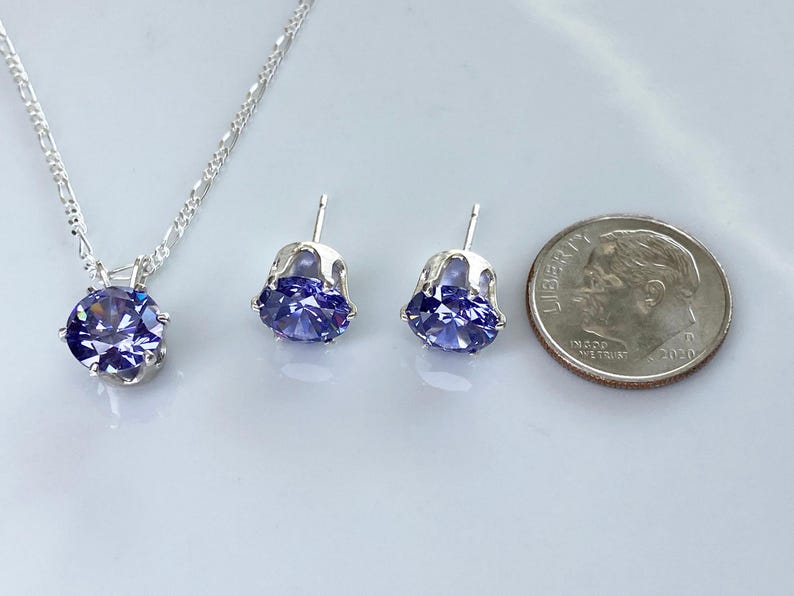 Tanzanite Jewelry Set December Birthstone Gift Sterling Silver Pendant Necklace Matching Earring Cubic Zirconia Purple Gemstone Birthday image 10