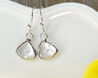 April Birthstone Dangle Earrings, Clear Crystal, Silver Plated