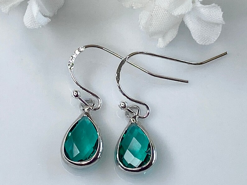 May birthday earrings, May birthstone earrings, emerald earrings, May earrings, emerald dangle earrings, May gift, birthstone jewelry, gift image 9