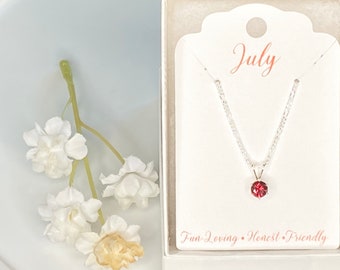 Ruby Necklace Sterling Silver Pendant July Birthstone Gift for Her July Birthday Present Ruby Birthstone Necklace Custom Birthday Gift
