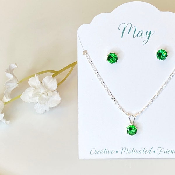 May birthday jewelry set, birthstone jewelry set, May birthstone set, May birthday gift, earring and necklace, May gift set, Emerald gift