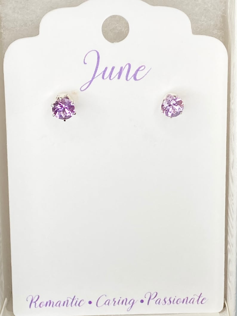 June Birthstone earrings, June birthday earrings, stud earrings, Alexandrite earrings, Alexandrite jewelry, June gift, birthday jewelry image 3