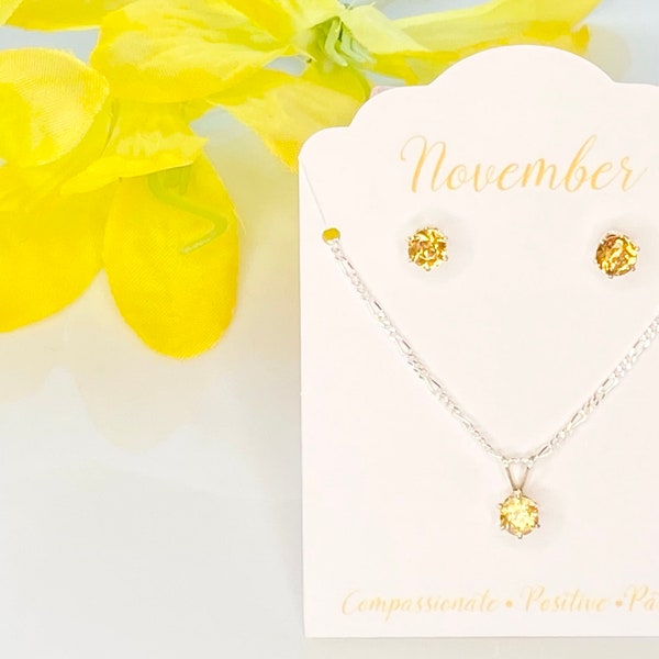 Citrine jewelry set, birthstone jewelry set, November birthstone set, November birthday gift, earring and necklace set, November jewelry set