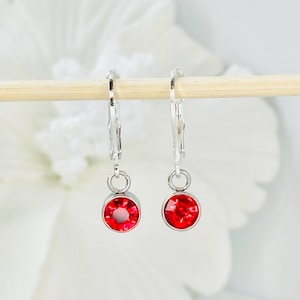 Sterling Silver Leverback Earrings Dainty Minimalist Jewelry Gift July Birthstone Ruby Drop Earring Red Gemstone Silver Dangle Round Ruby