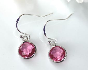 Pendientes de turmalina rosa: pendientes colgantes de plata de ley con piedra natal de octubre