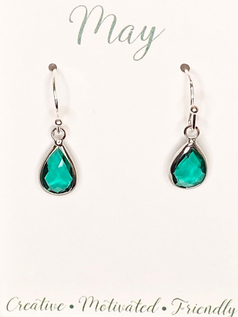 May birthday earrings, May birthstone earrings, emerald earrings, May earrings, emerald dangle earrings, May gift, birthstone jewelry, gift image 7