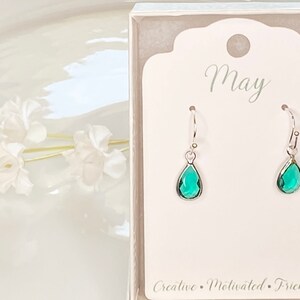 May birthday earrings, May birthstone earrings, emerald earrings, May earrings, emerald dangle earrings, May gift, birthstone jewelry, gift image 3