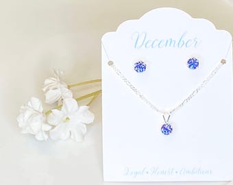 Regalo di gioielli per il compleanno di un'adolescente, set di collana e orecchini in argento sterling con pietra portafortuna, ciondolo personalizzato per ragazza con pietra preziosa, catena a perno, figlia, cristallo