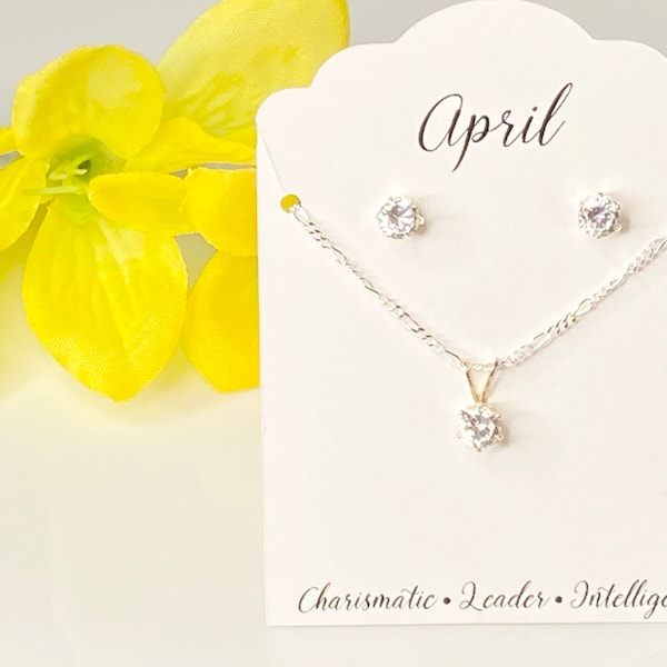 April birthday jewelry set, birthstone jewelry set, April birthstone set, April birthday gift, earring and necklace set, April gift set,