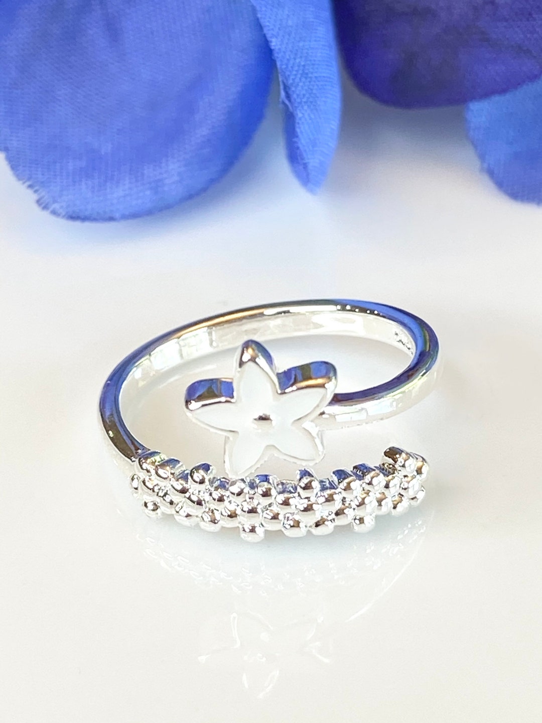 Flower Wrap Ring, Sterling Silver Ring, Plumeria Ring, Floral Ring, Hawaiian Ring, Wrap Ring