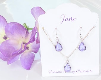 Lavender Glass Jewelry Set: Sterling Silver June Birthstone Gift