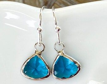 Aquamarine Dangle Earrings: March Birthstone, Silver Plated