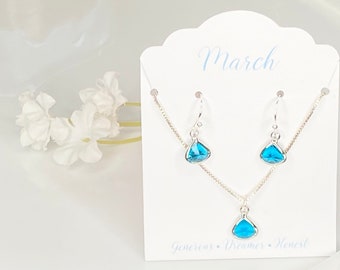 Aquamarine jewelry set, birthstone jewelry set, March birthstone set, March birthday gift, earring and necklace set, March jewelry set, gift