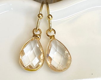 April Birthstone Earrings: Gold Crystal Dangle Earrings