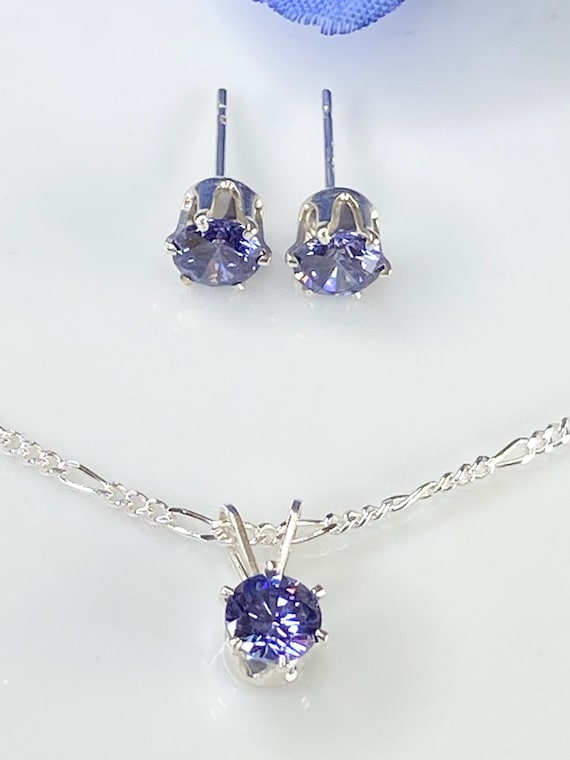 Tanzanite Sterling Silver Jewelry Set: December Birthstone Necklace & Earrings