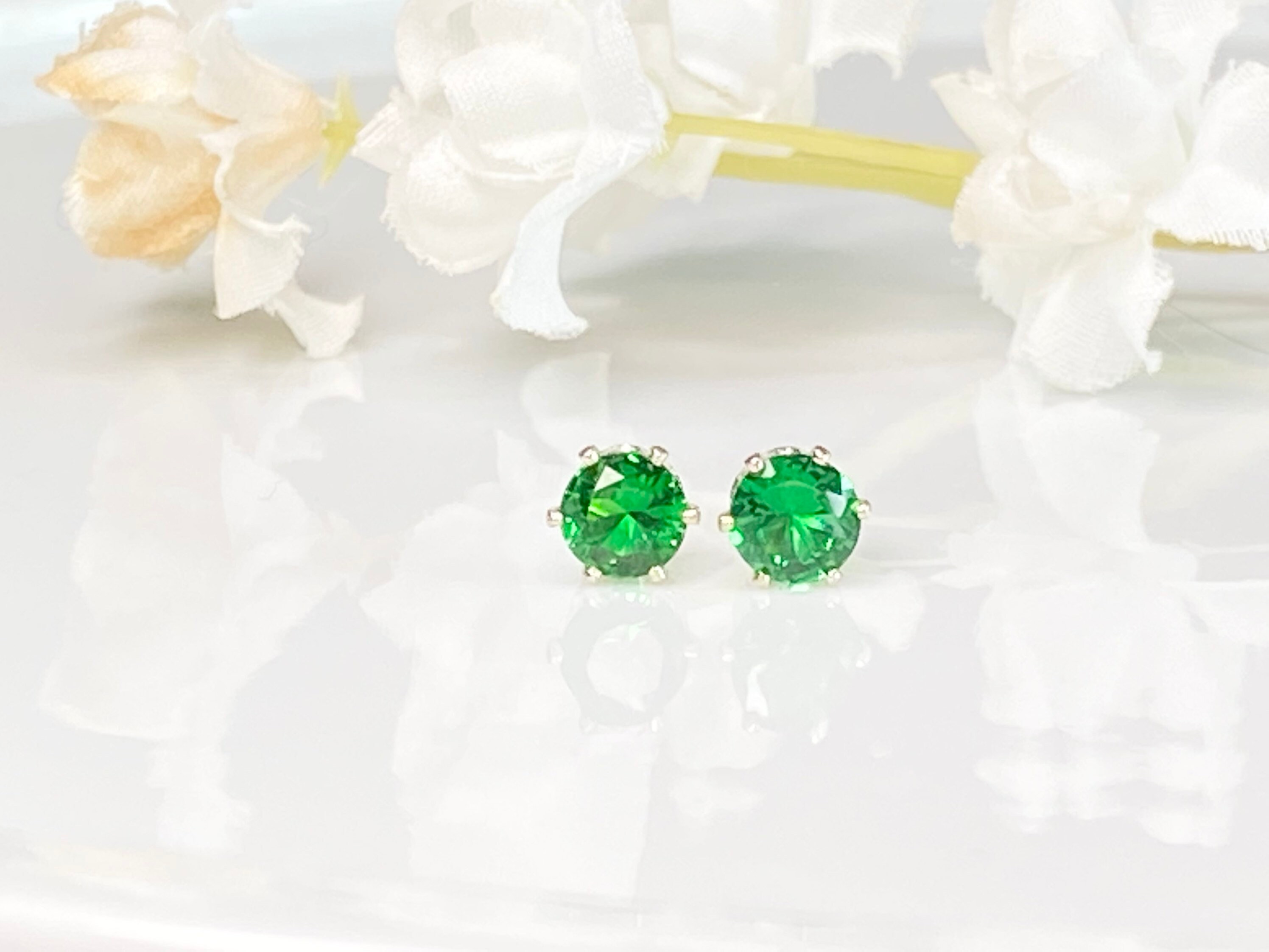 May birthstone earrings emerald stud earrings emerald | Etsy