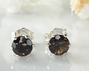 November birthstone earrings, smoky quartz earrings, genuine smoky quartz, November birthday earrings,stud earrings, smoky quartz jewelry, y