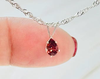 Garnet Pendant Necklace January Birthstone Jewelry Gift Idea Sterling Silver Pear Shape Mozambique Gemstone Accessory Red Stone Elegant