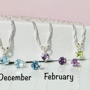 Aquamarine Jewelry Set Sterling Silver Pendant Figaro Chain March Birthstone Gift Idea Blue Stone Necklace Earring Matching Pair Dainty image 6