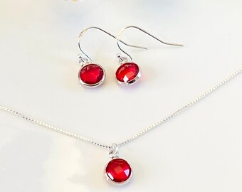 Ruby Crystal Dangle Earrings July Birthstone Gift Sterling Silver Birthstone Dangle Earrings July Jewelry Gift Idea Birthday Present
