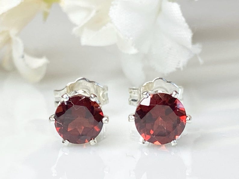 Granaat sieraden set sterlingzilveren hanger ketting oorbel bijpassende januari geboortesteen cadeau-idee perfect cadeau rode edelsteen sierlijk afbeelding 6