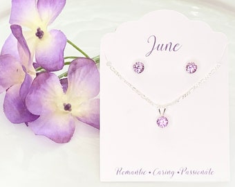 Alexandrite Jewelry Set: Sterling Silver Necklace and Earrings, June Birthstone