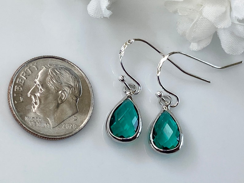 May birthday earrings, May birthstone earrings, emerald earrings, May earrings, emerald dangle earrings, May gift, birthstone jewelry, gift image 10