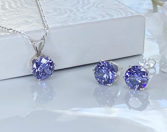 Tanzaniet sieraden set december geboortesteen cadeau sterlingzilveren hanger ketting bijpassende oorbel zirkonia paarse edelsteen verjaardag