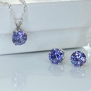 Tanzanite Jewelry Set December Birthstone Gift Sterling Silver Pendant Necklace Matching Earring Cubic Zirconia Purple Gemstone Birthday image 6