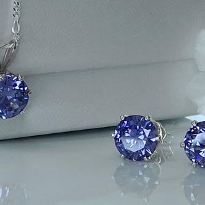 Tanzanite Jewelry Set December Birthstone Gift Sterling Silver Pendant Necklace Matching Earring Cubic Zirconia Purple Gemstone Birthday image 8