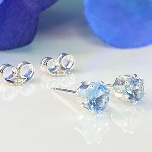 Aquamarine Jewelry Set Sterling Silver Pendant Figaro Chain March Birthstone Gift Idea Blue Stone Necklace Earring Matching Pair Dainty image 9