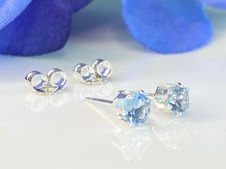 Aquamarine Jewelry Set Sterling Silver Pendant Figaro Chain March Birthstone Gift Idea Blue Stone Necklace Earring Matching Pair Dainty image 9