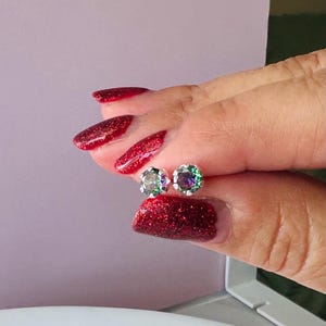 Pendientes de topacio místico auténtico: plata de ley, piedra arcoíris de 5 mm imagen 3
