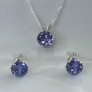 Purple Gemstone Jewelry Tanzanite December Birthstone Set Sterling Silver Pendant Necklace Matching Earrings Cubic Zirconia Stones Elegant Design Birthday Gift Special Occasion Jewelry Classic Style Everyday Wear Beautiful Present
